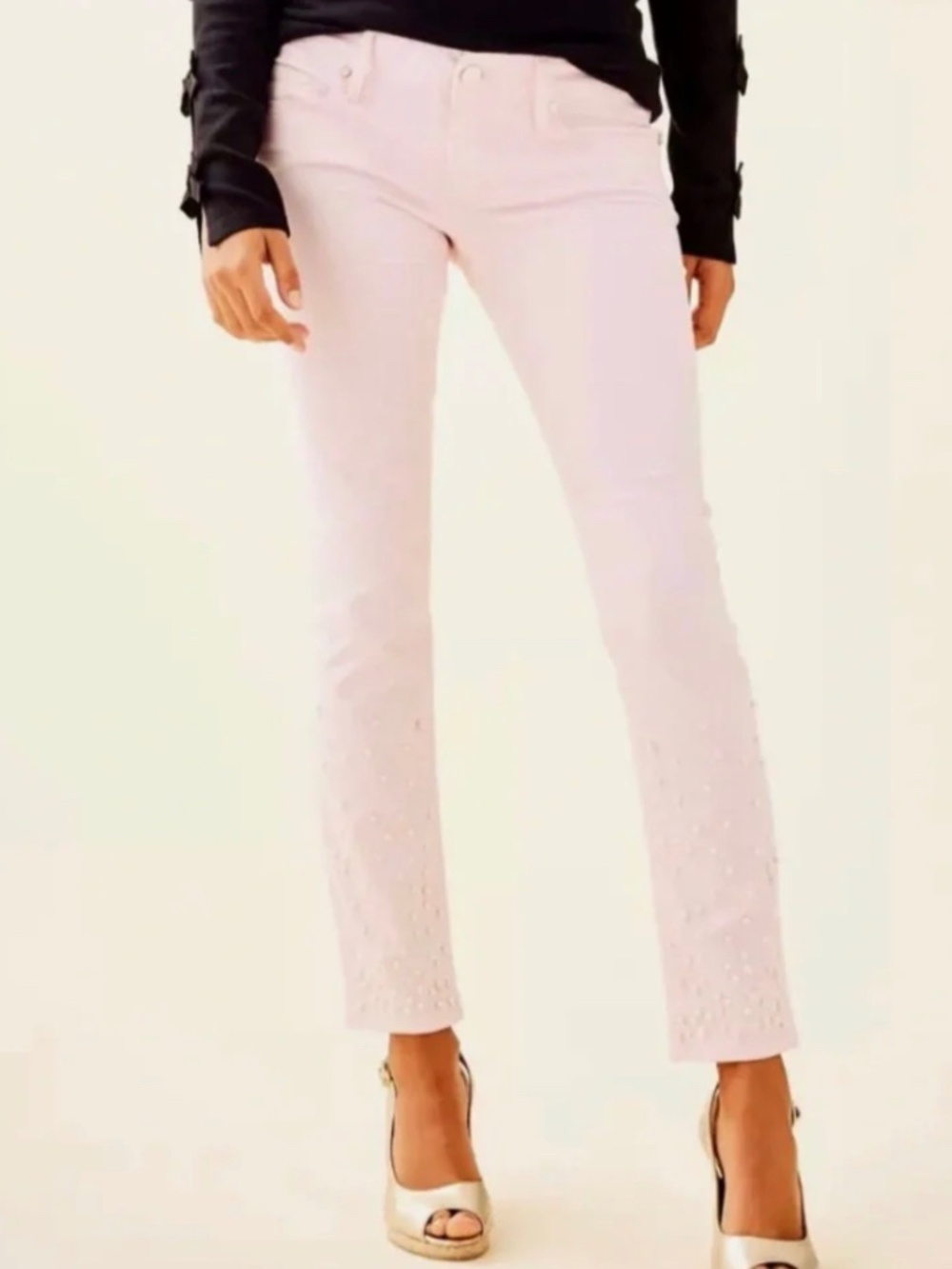 NWT Lilly Pulitzer Worth Skinny Jeans with Pearl Studs in Beautiful Soft Pink